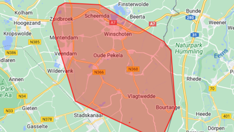 kaart stoomstoring Meeden