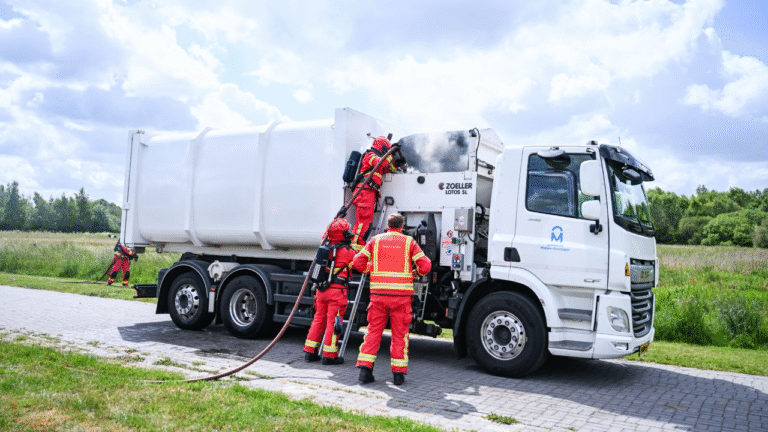Brand in vuilniswagen aan De Zwaluw in Muntendam