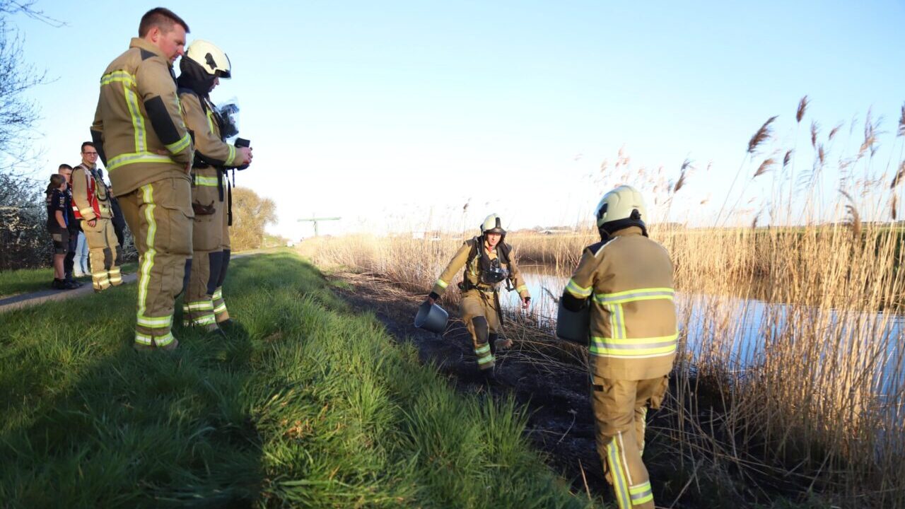 Brand Rietkraag langs het fietspad tussen Kiel-Windeweer en Kropswolde