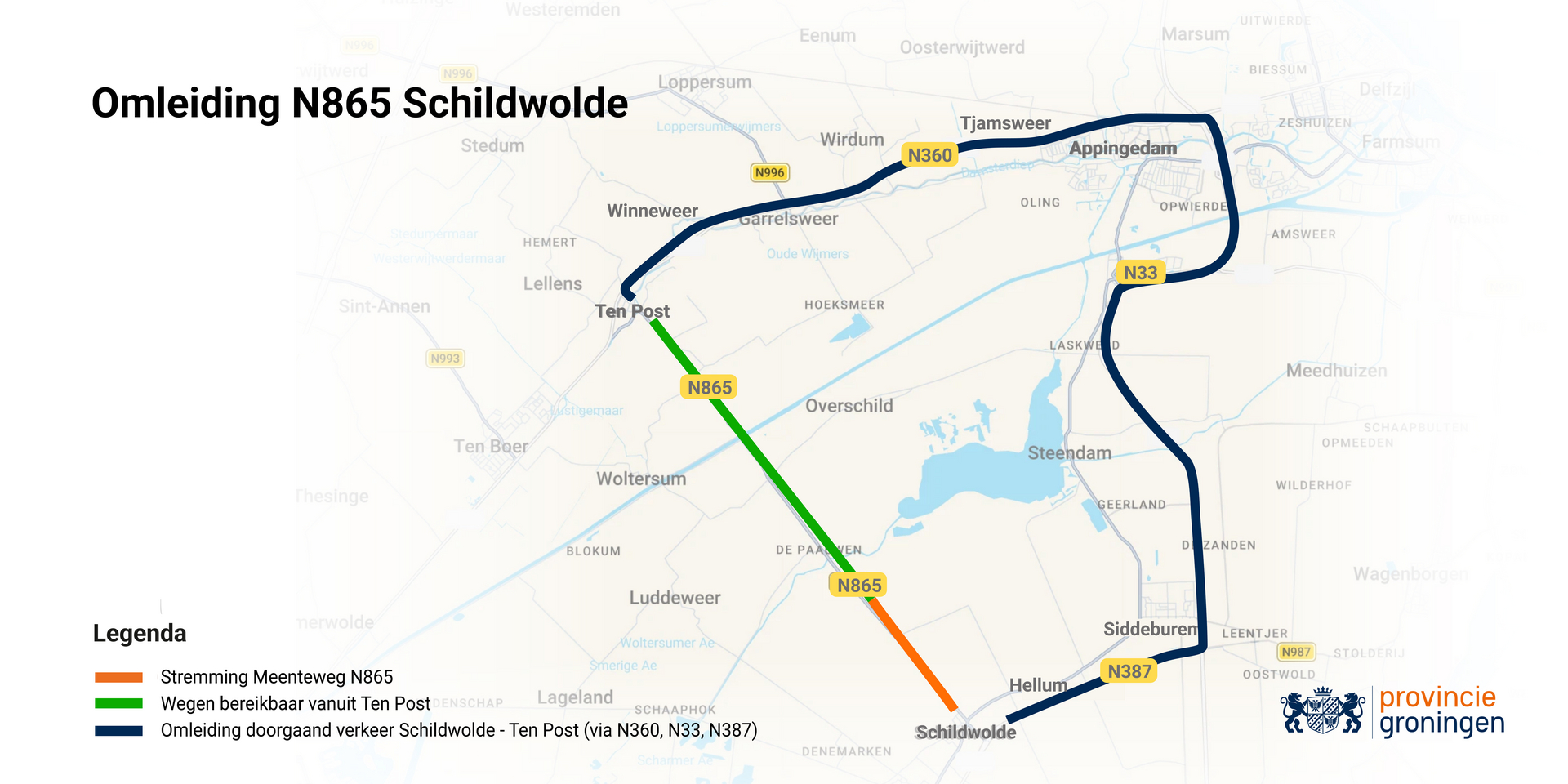 Kaartje omleiding Schildwolde